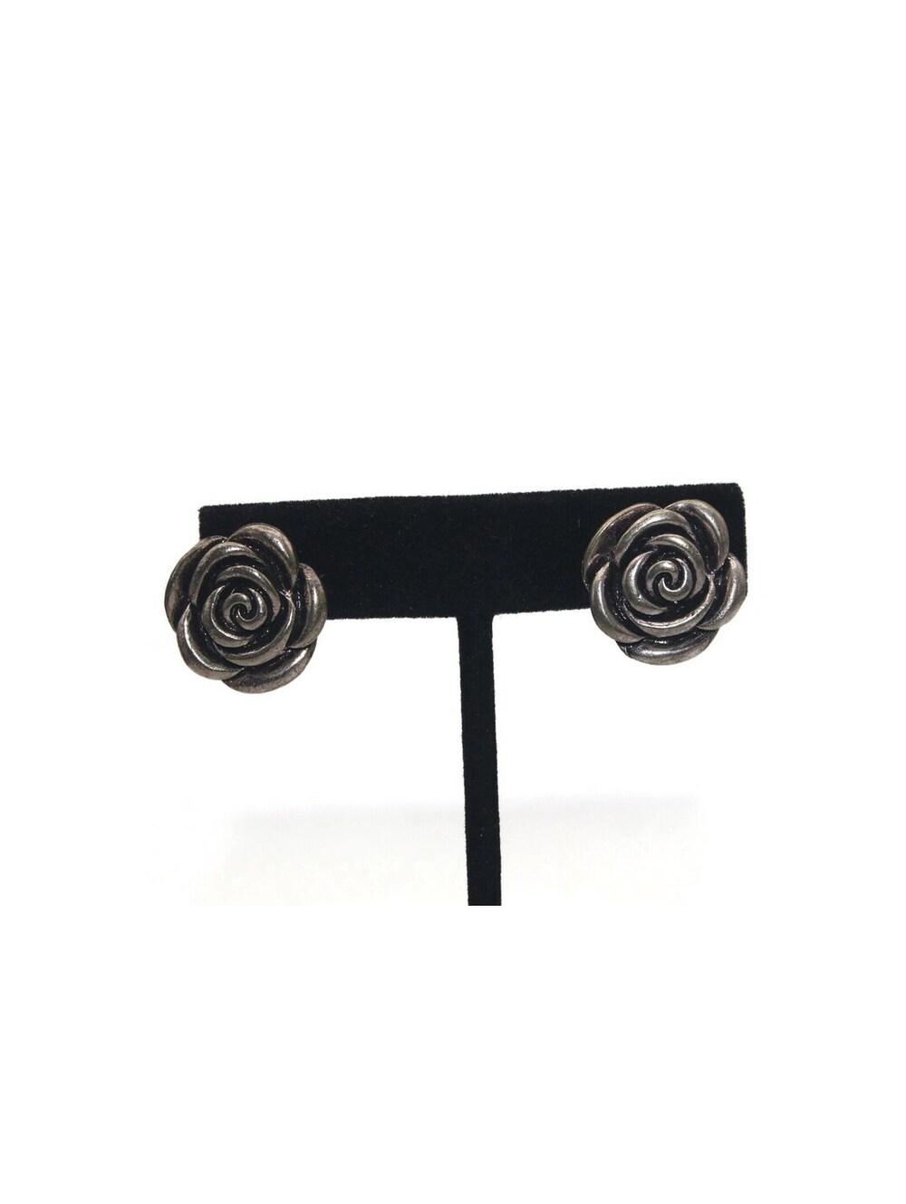 Vintage Silver Tone Rose Flower Stud Earrings with  Post Backs for Pierced Ears.